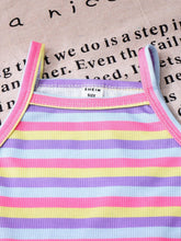 Young Girl Rainbow Striped Slip Dress, Cute Cozy & Fashionable Leisure 2-Piece Set, Suitable For Casual Wear At Home